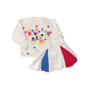 Vtg Spumoni SF Varsity Club Teddy Bear Sweatshirt Skirt Set Kids L cheerleader
